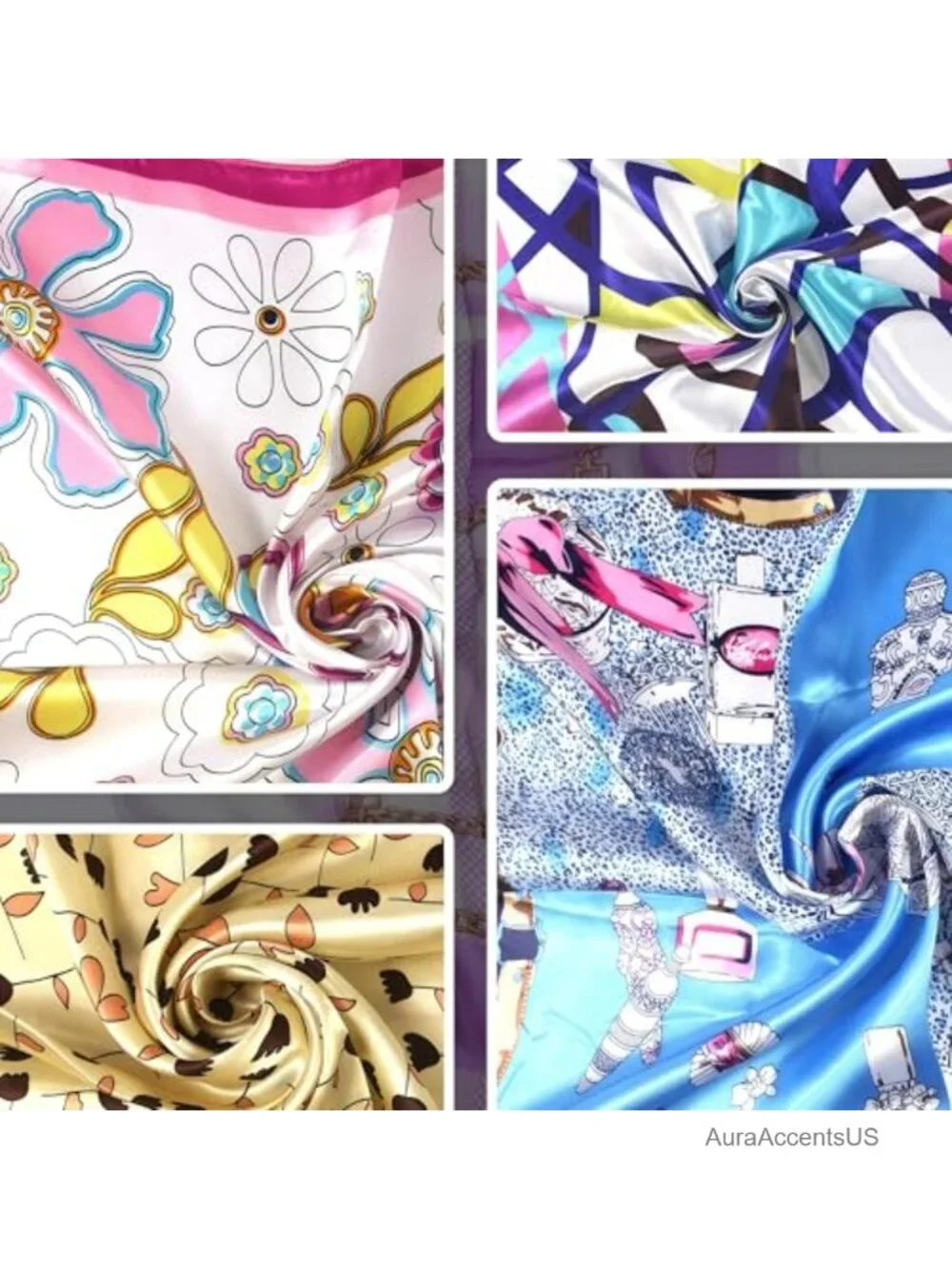 10 Pack Satin Feel Square Scarves for Hair Neck Headwear 19.7 Inches